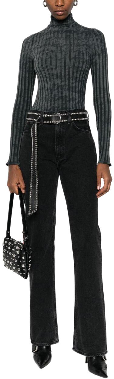 Fitted Long-Sleeve Top with Mock Neck