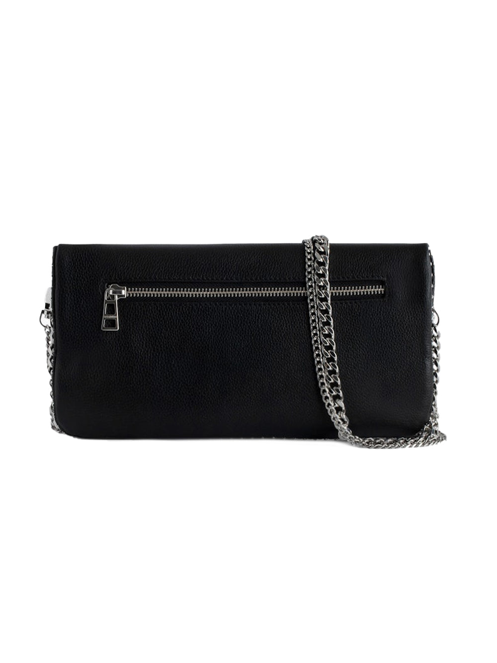 Textured Black Clutch Bag with Silver Wing Emblem