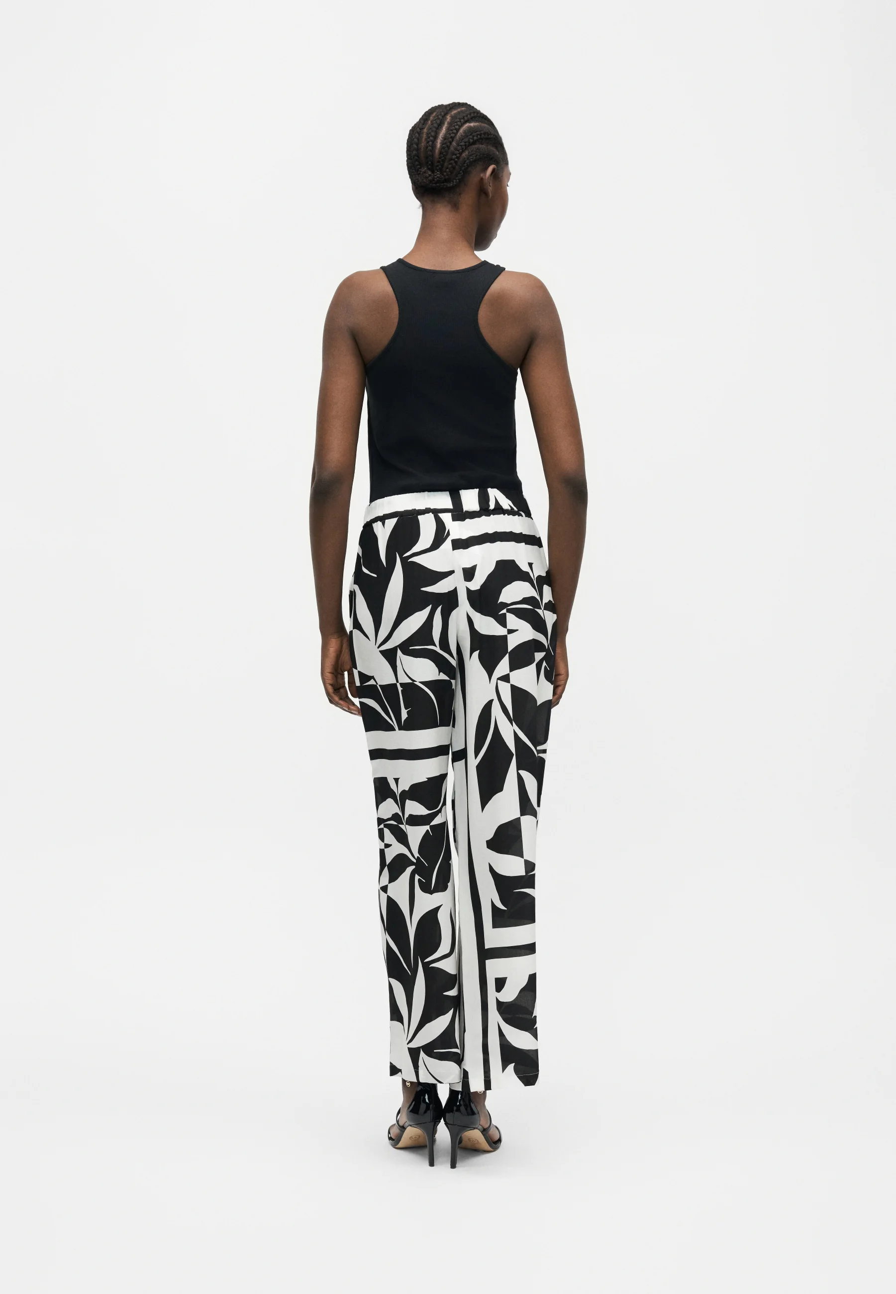 Wide-Leg Pants with Abstract Leaf Print