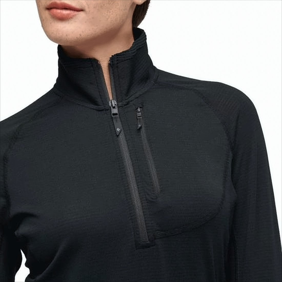 Textured Black Long-Sleeve Top With High Collar And Half-Zip Closure