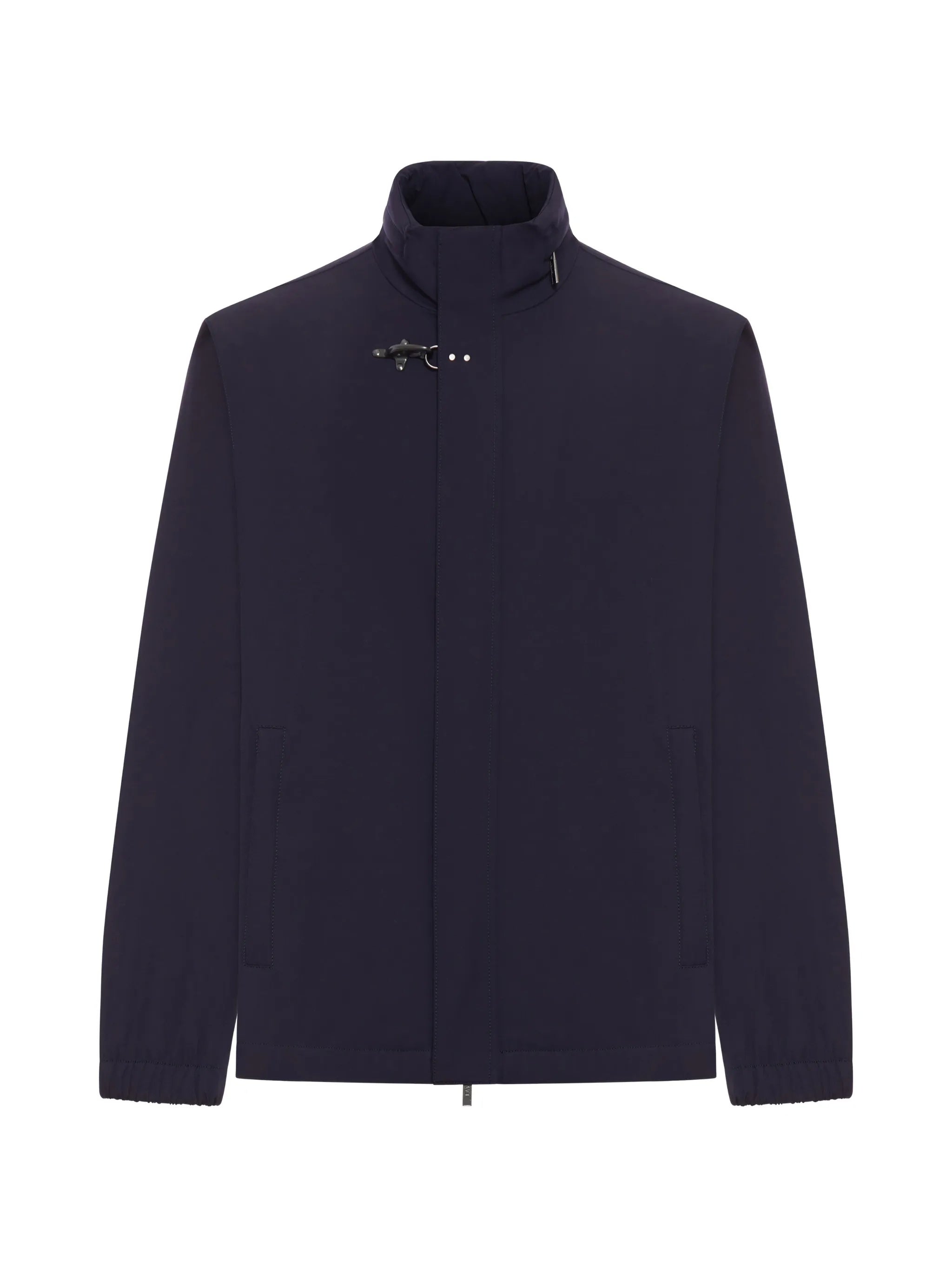 Minimalist Blue High Collar Buckle Jacket