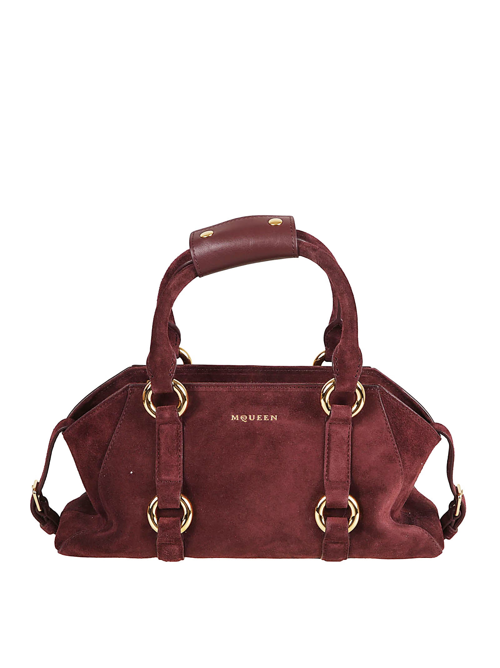 Structured Dark Red Suede Farringdon Bag with Gold Hardware