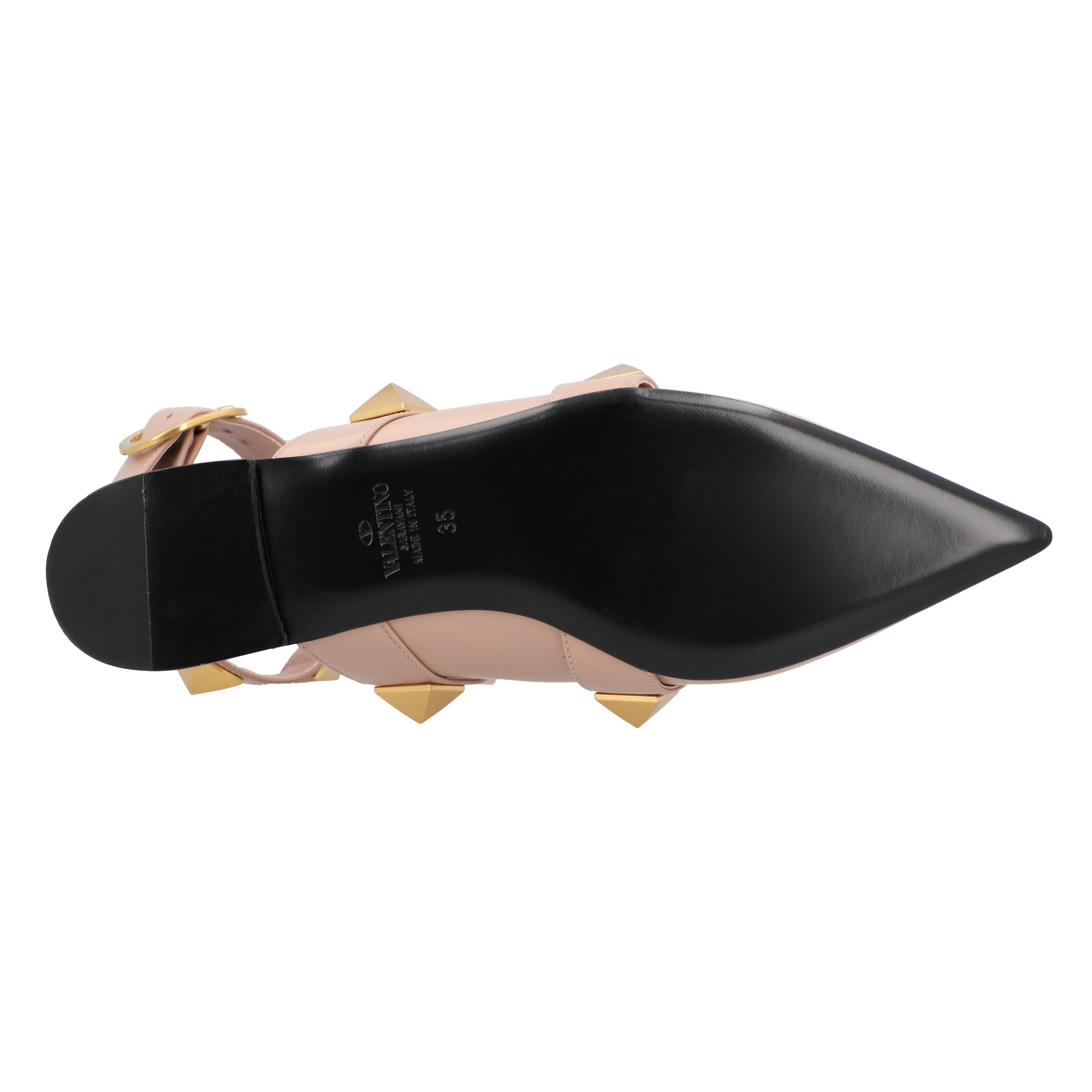 Pointed Toe Ballerinas With Roman Stud Rivets And Ankle Strap