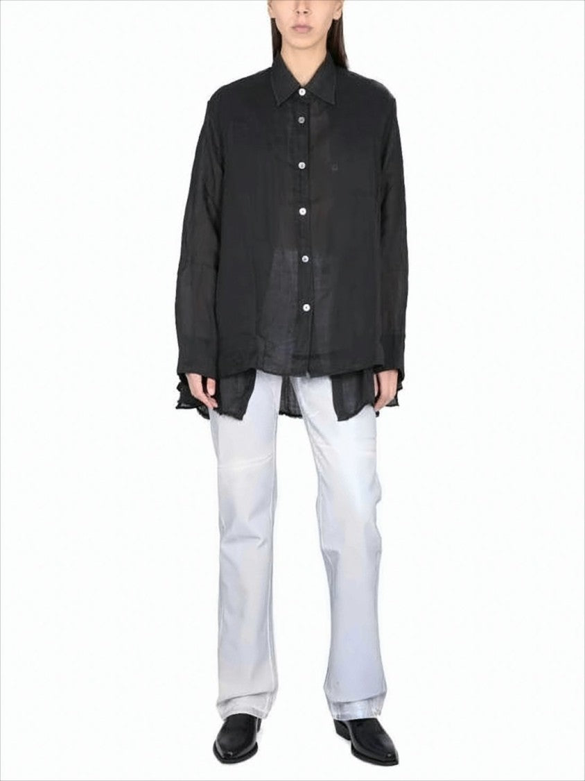 Semi-Sheer Black Shirt with Classic Collar