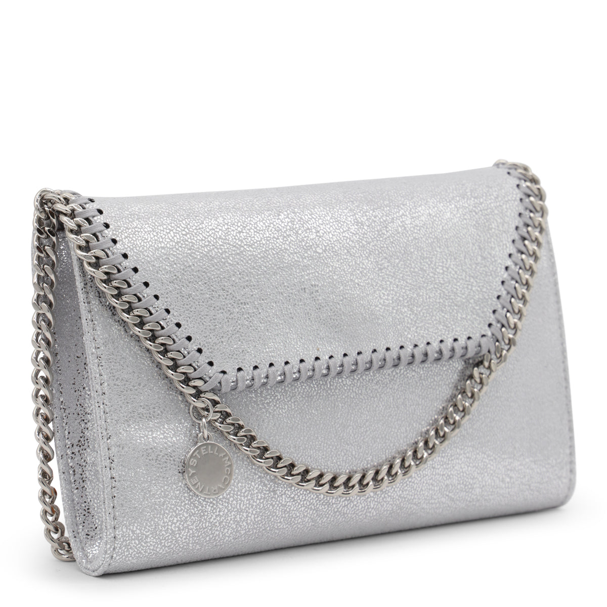Silver Faux Leather Falabella Mini Crossbody Bag