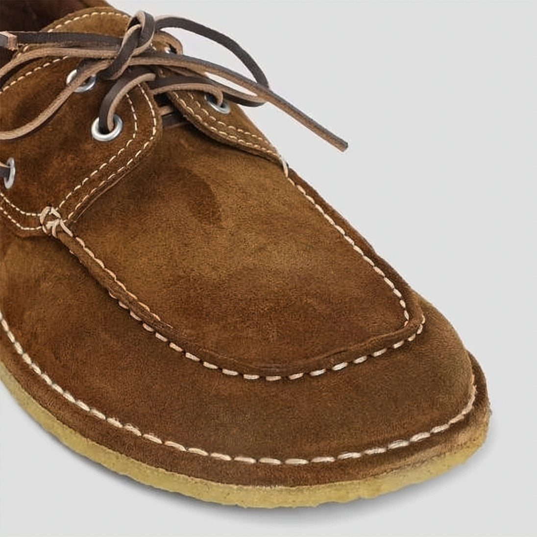 Suede Boat Shoes with White Stitching and Leather Laces