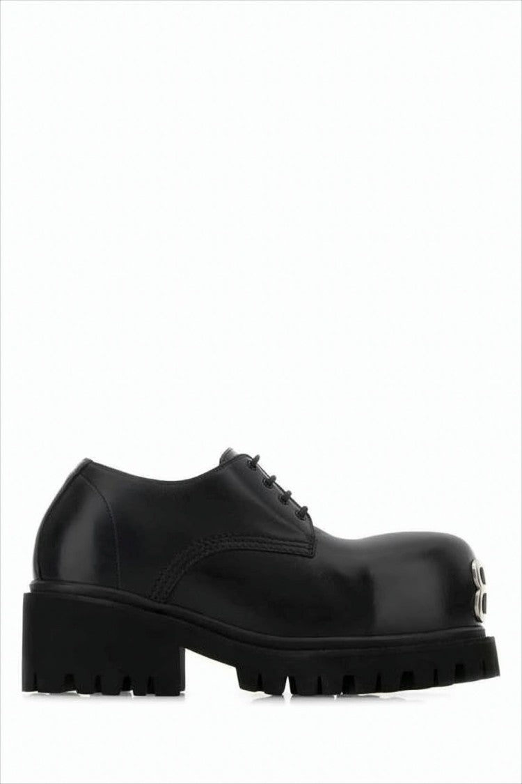 Black Bullskin Lace-Up Shoes With Chunky Sole And Bold Logo