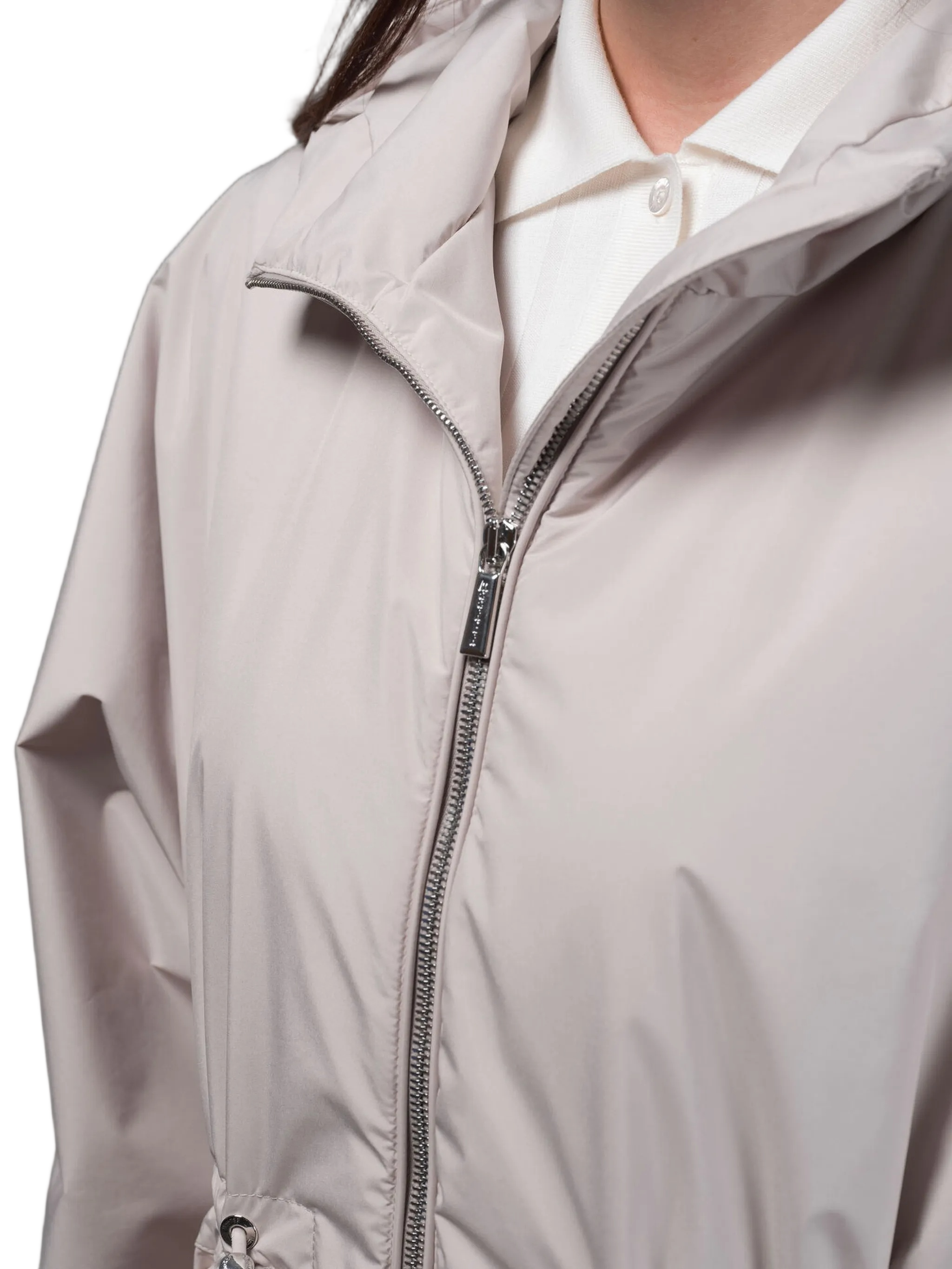 Neutral Hooded Lightweight Jacket With Adjustable Drawstrings