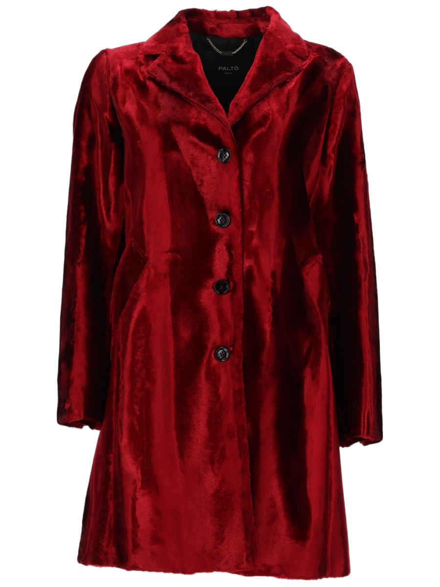 Deep Red Velvet Coat With Tailored Silhouette