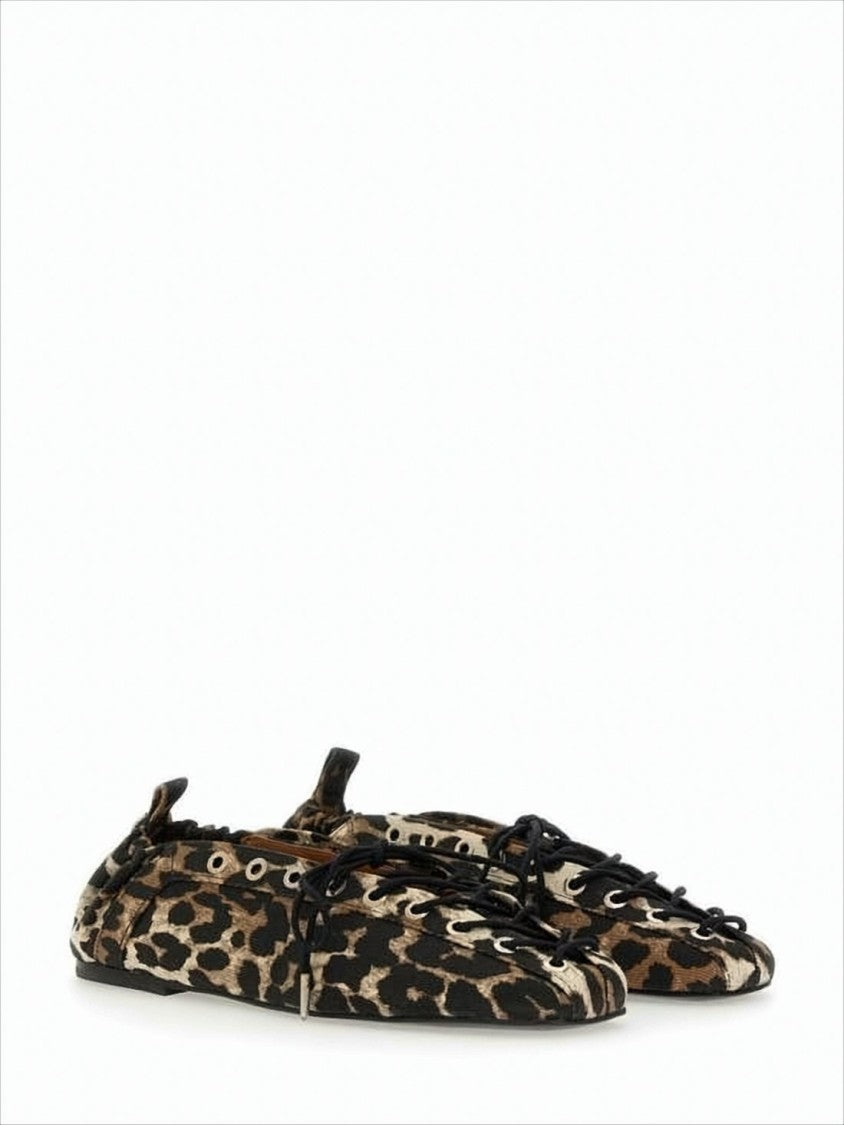 Leopard Print Lace-Up Flat Shoes With Gathered Back