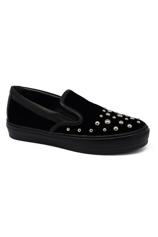 Black Velvet Slip-On With Metallic Studs
