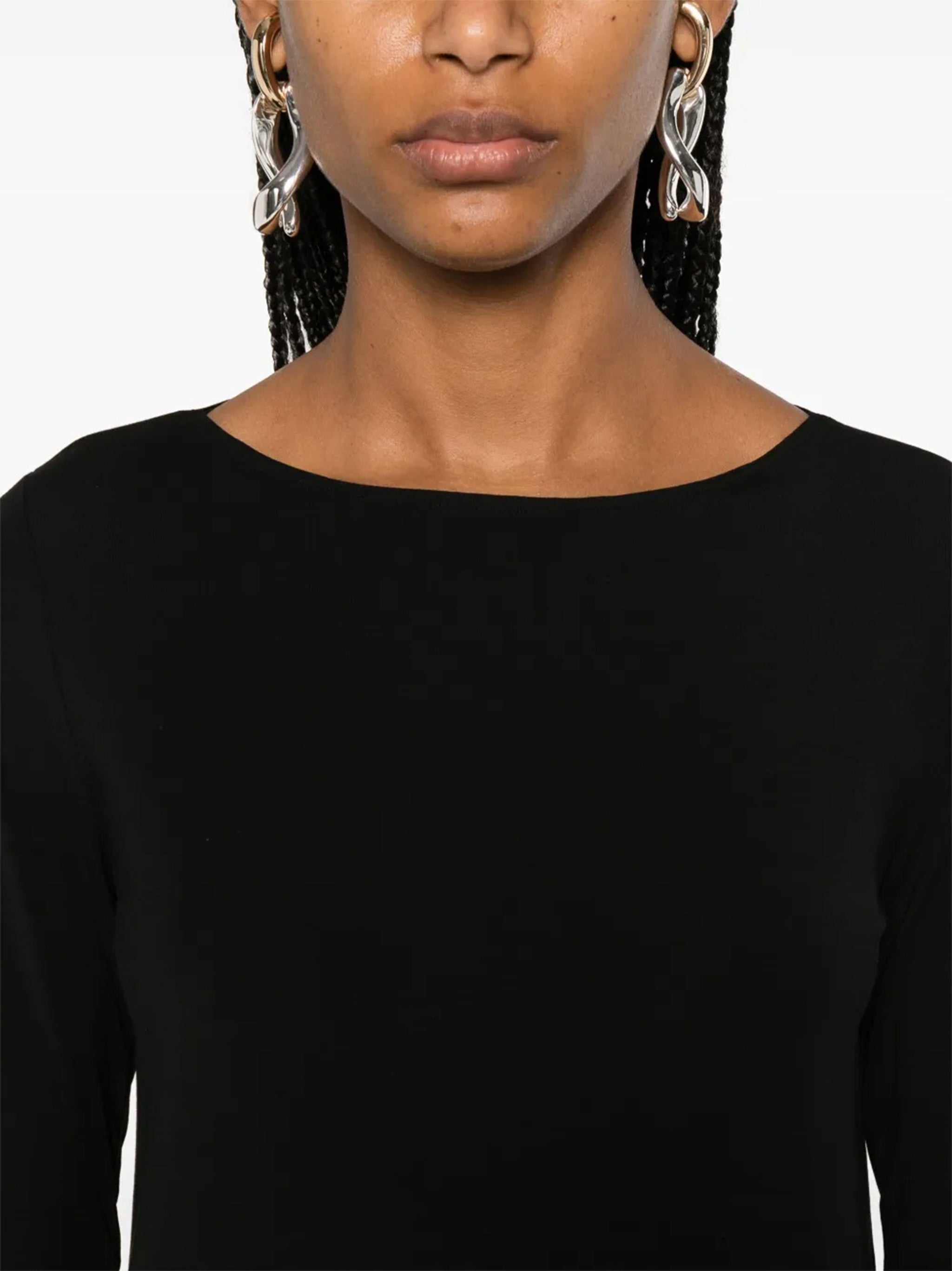 Black Pure Top Fitted Boat Neck Top