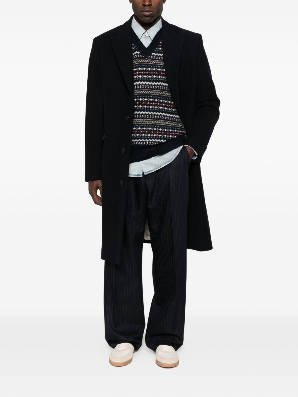 Black Wool Blend Notched Lapel Coat