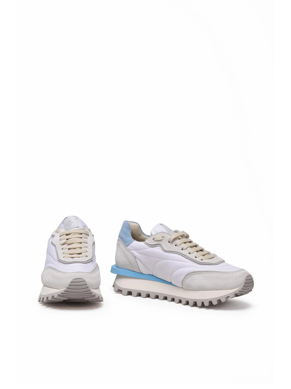 White Sky Blue Leather Women Sneakers