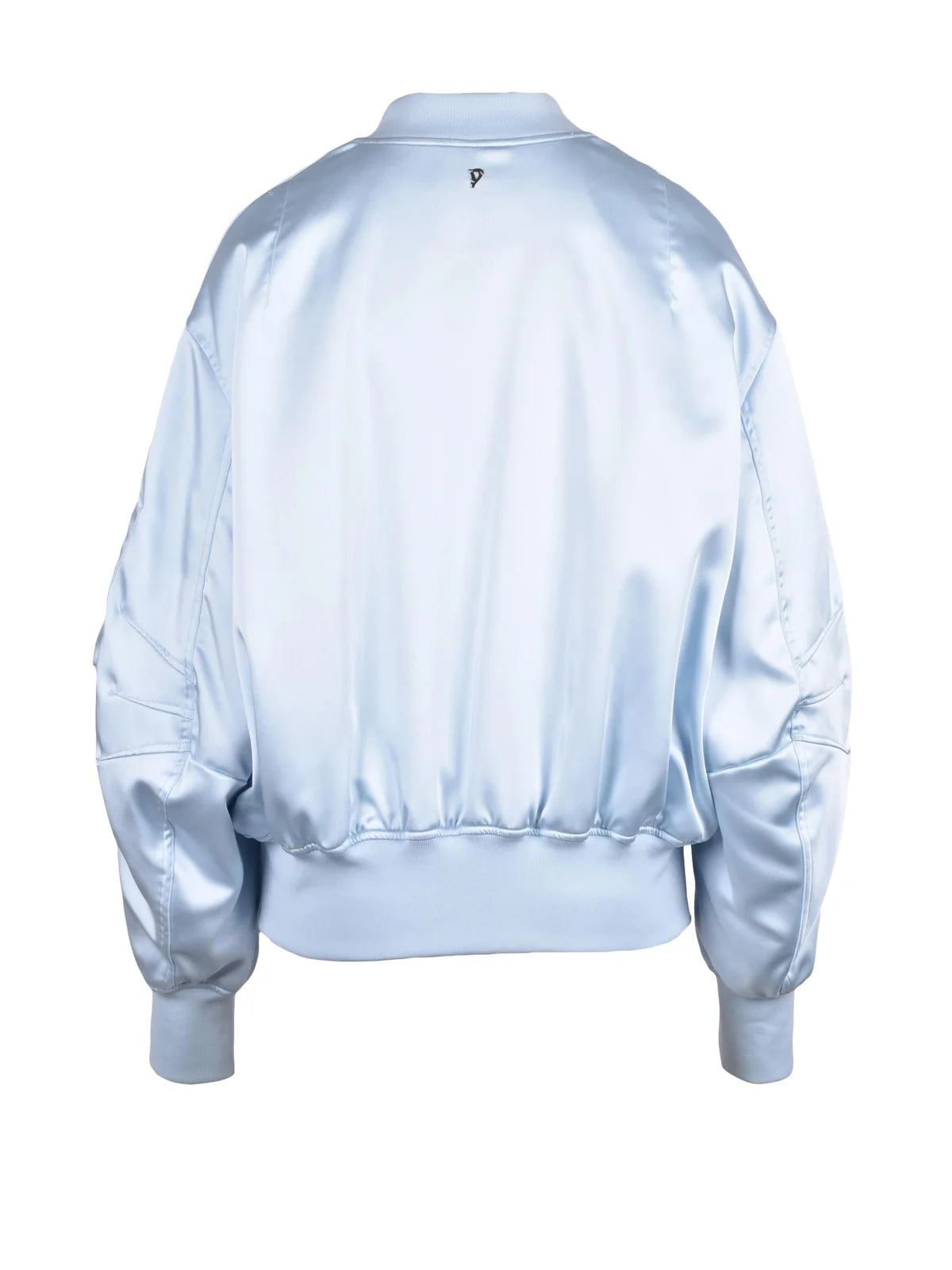 Light Blue Polyester Elastane Satin Bomber Jacket