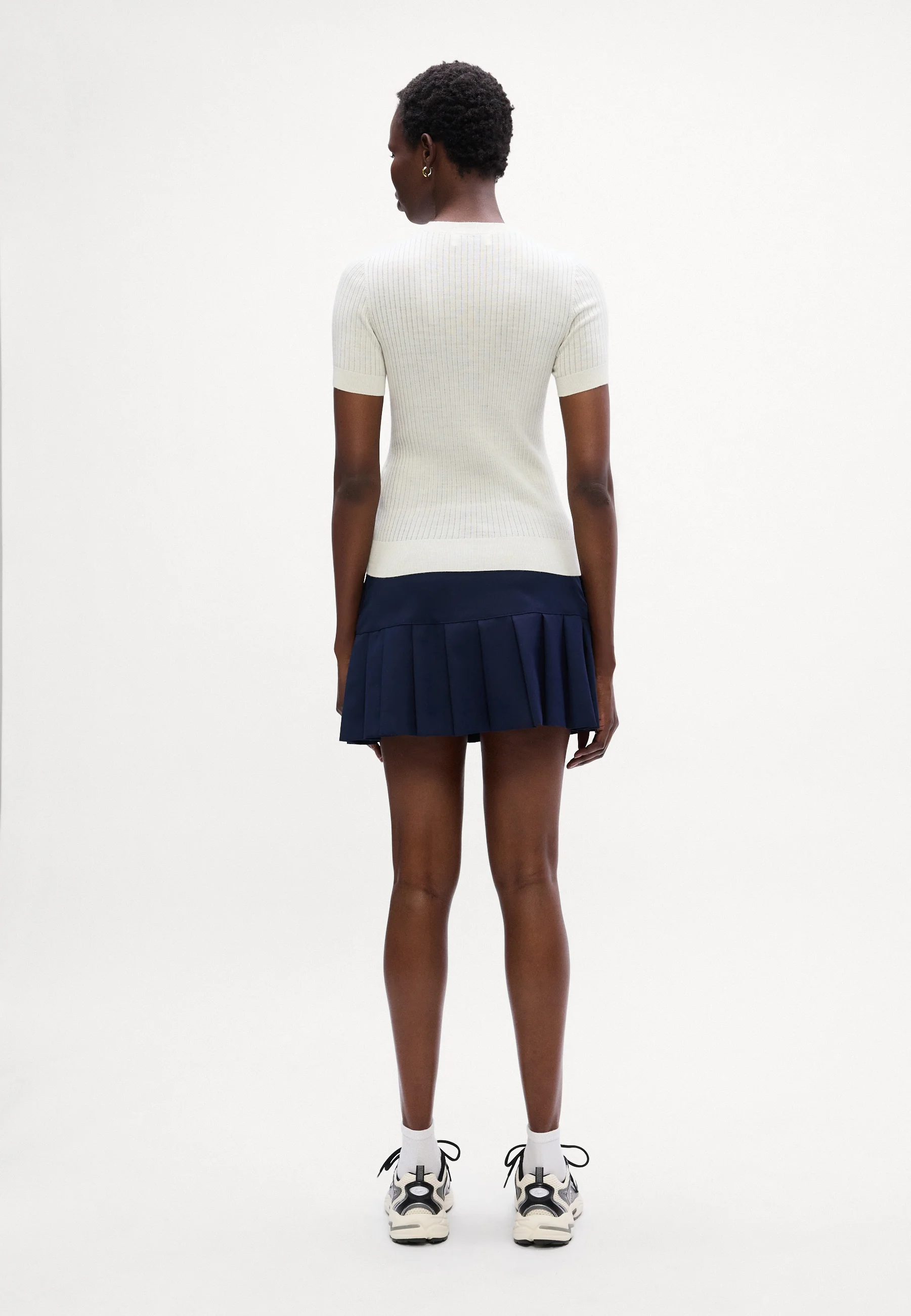 White Short Sleeve Ribbed Knit Top