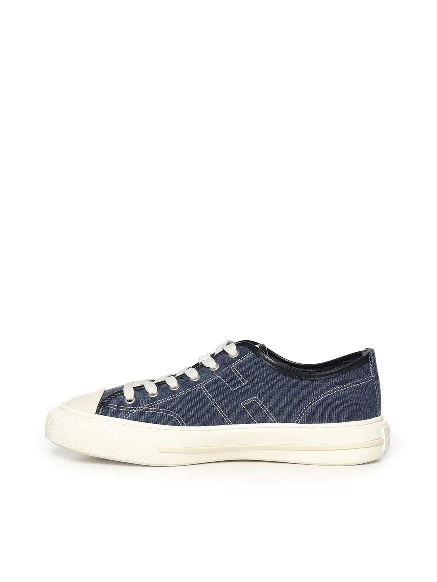 Denim-Textured Low-Top Sneakers with Embossed Logo
