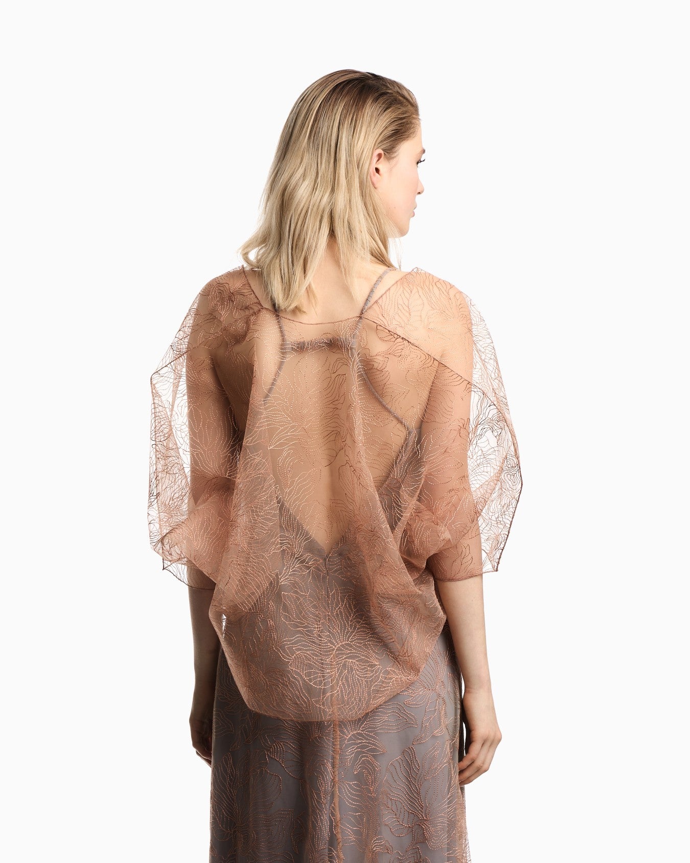 Embroidered Tulle Bat Sleeves Elegant Cape