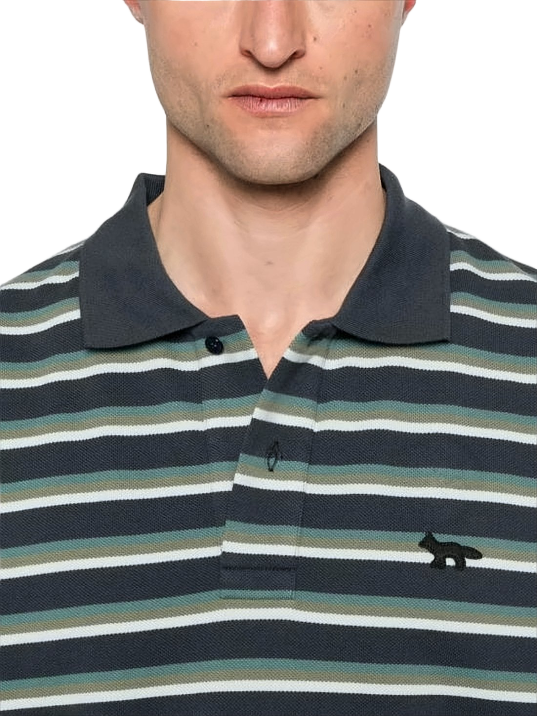Horizontal Striped Polo Shirt with Classic Collar