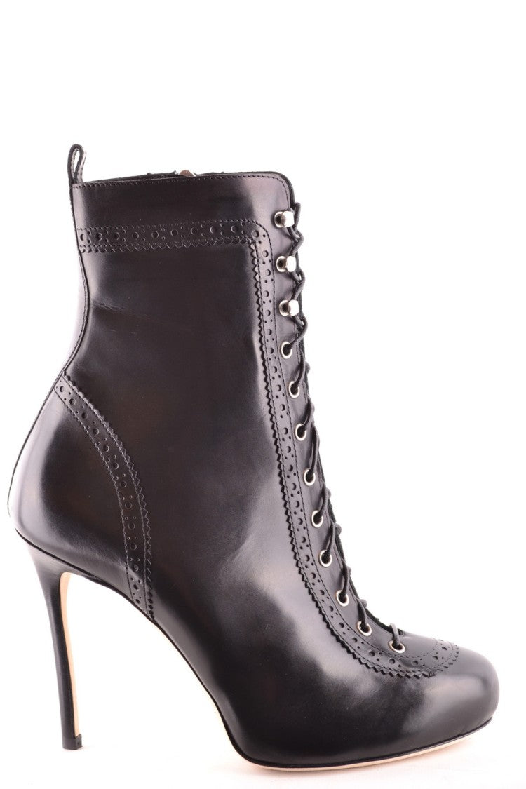 Lace-Up Black Leather Ankle Boots