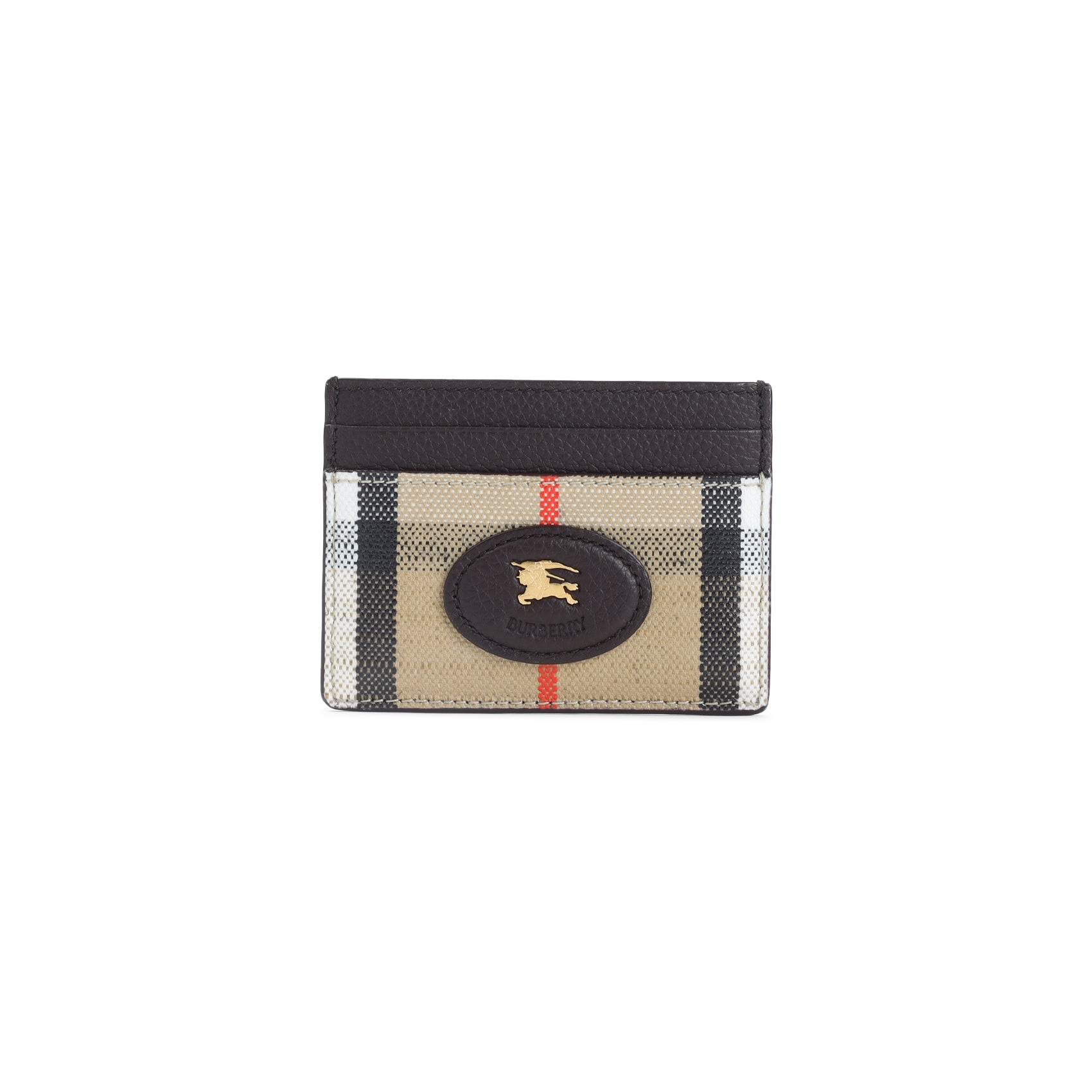 Beige and Black Check Wallet with Gold Emblem