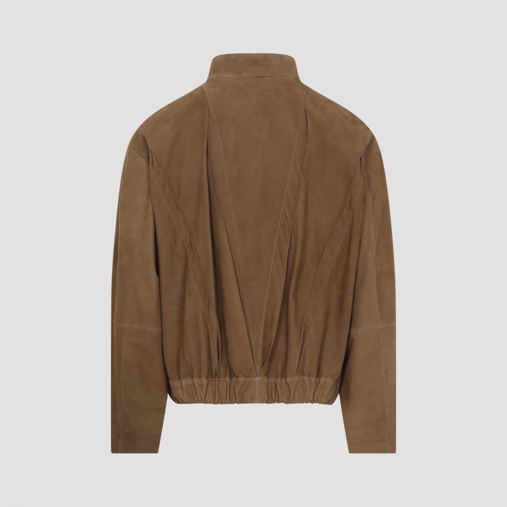 Brown Lamb Leather Jacket With High Collar And
