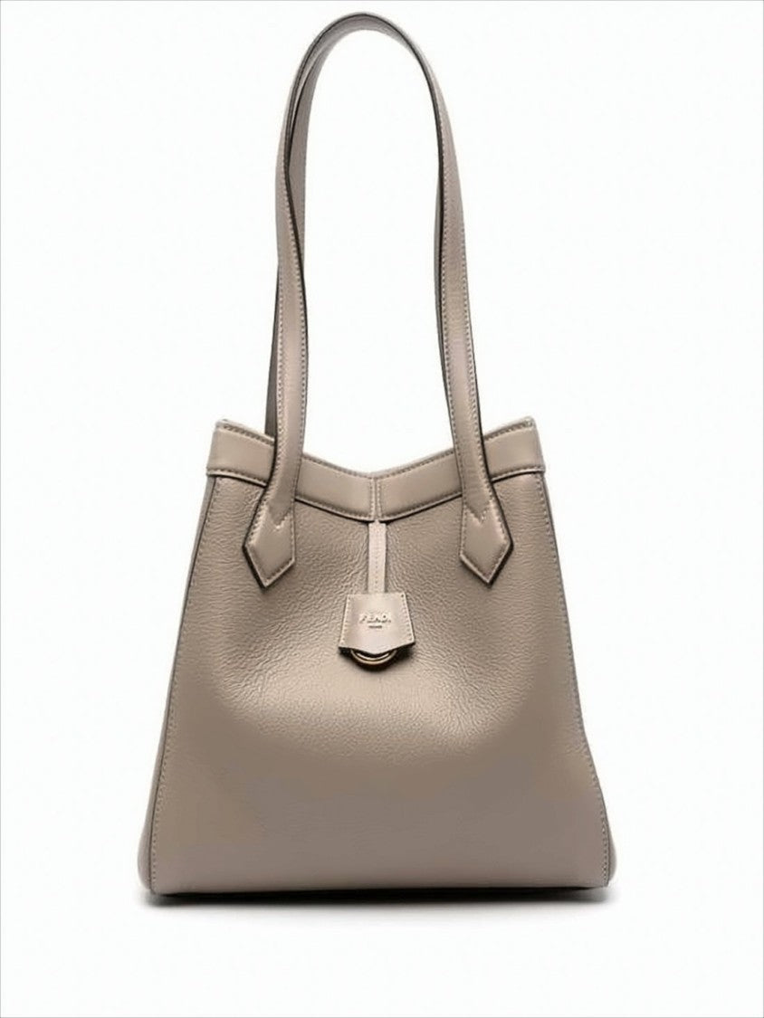 Structured Taupe Leather Shoulder Bag with Gold-tone Detail