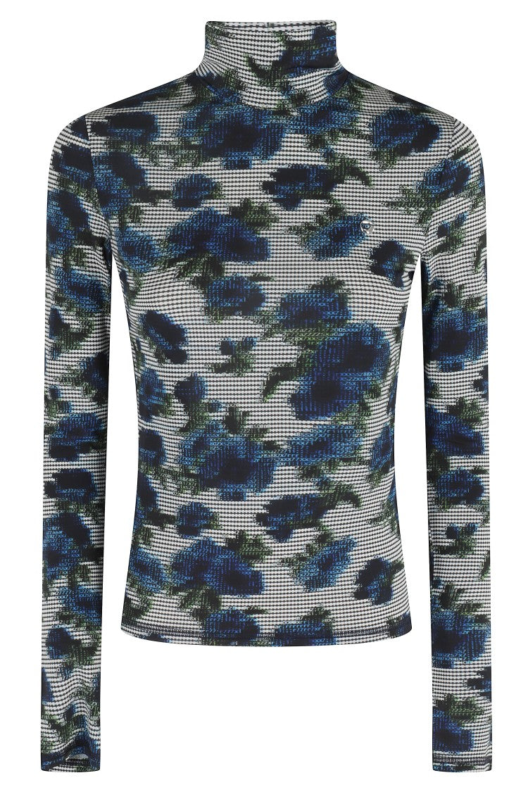 High-Neck Fitted Jersey Top With Abstract Floral Print