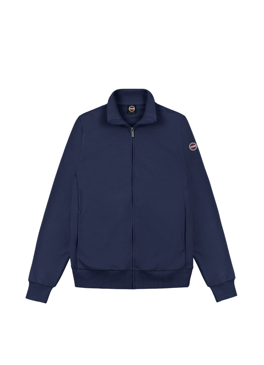 Navy Blue Full-Zip Sweatshirt With Ribbed Finishes