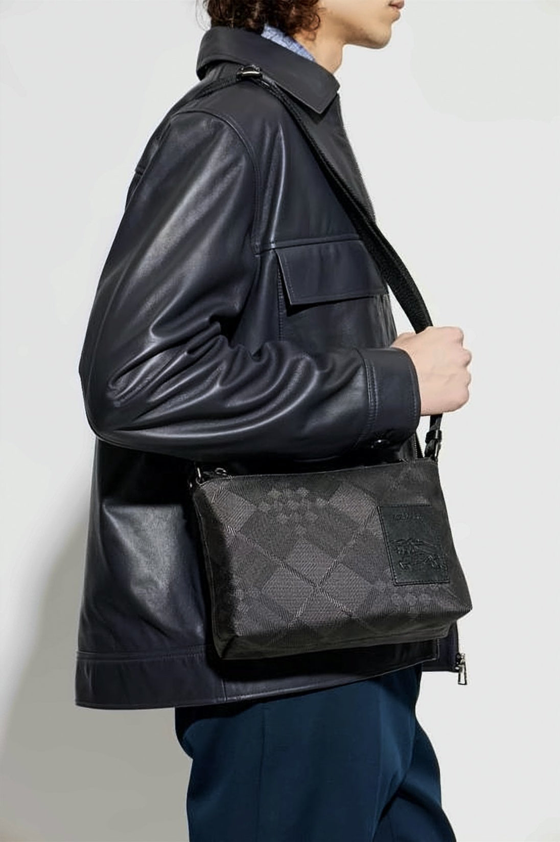 Black Minimalist Rectangular Checkered Shoulder Bag