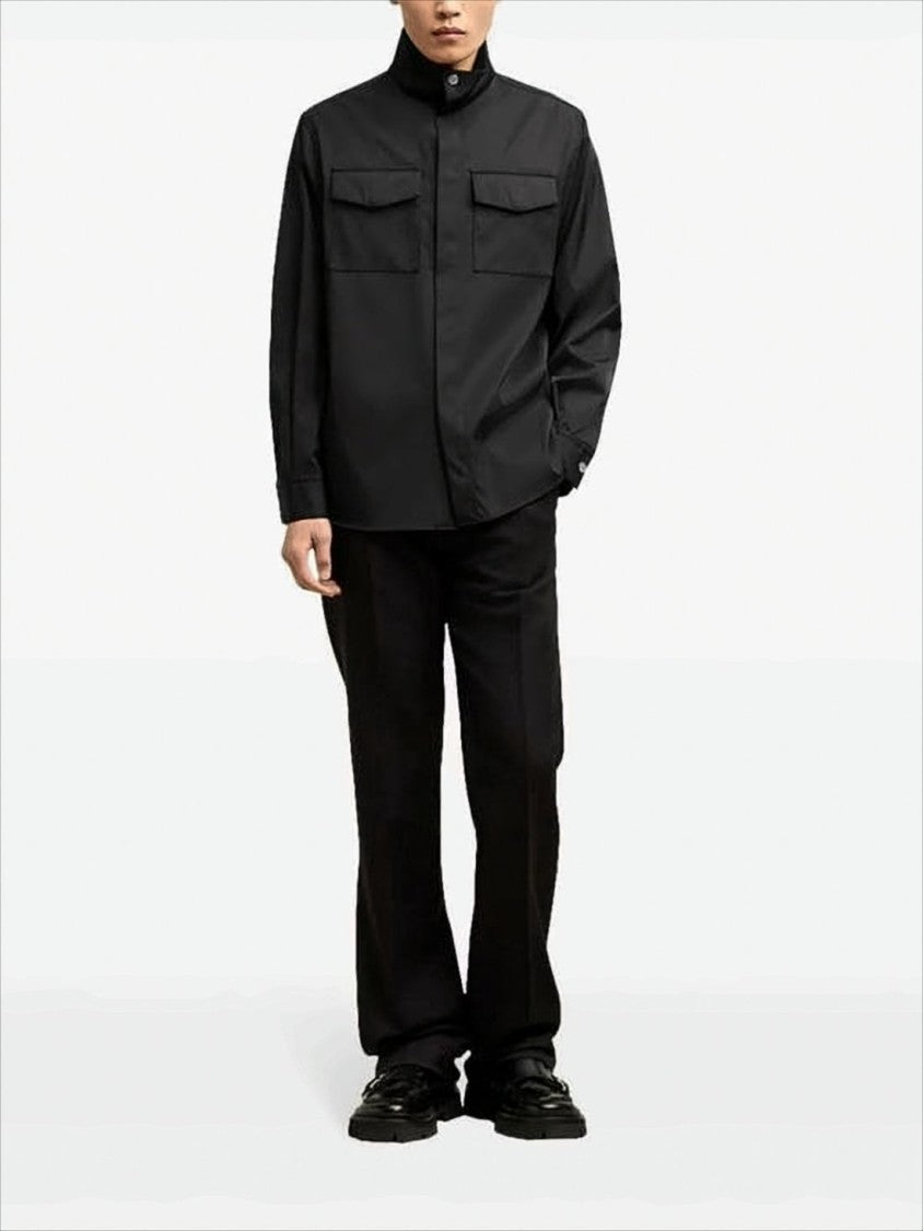 Structured High Stand Collar Shirt With Flap Pockets