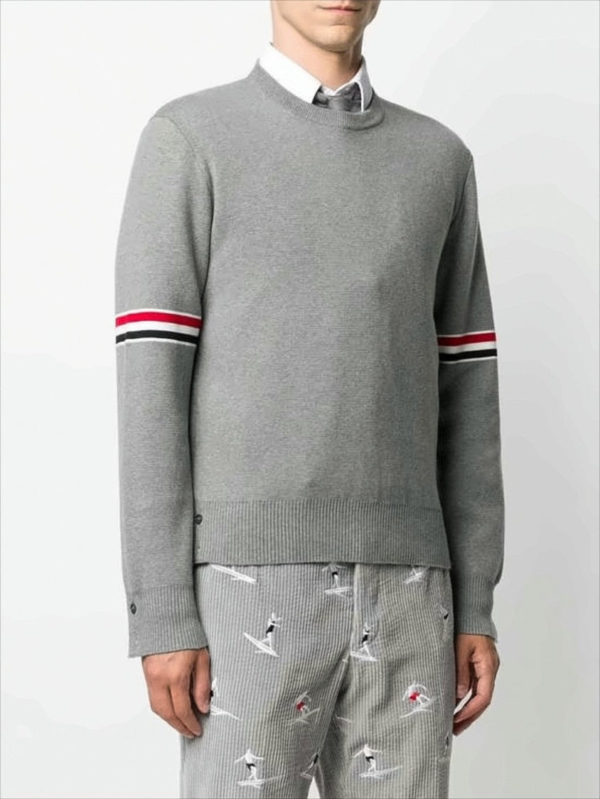 Knit Sweater with RWB Striped Arm Bands and Fitted Silhouette