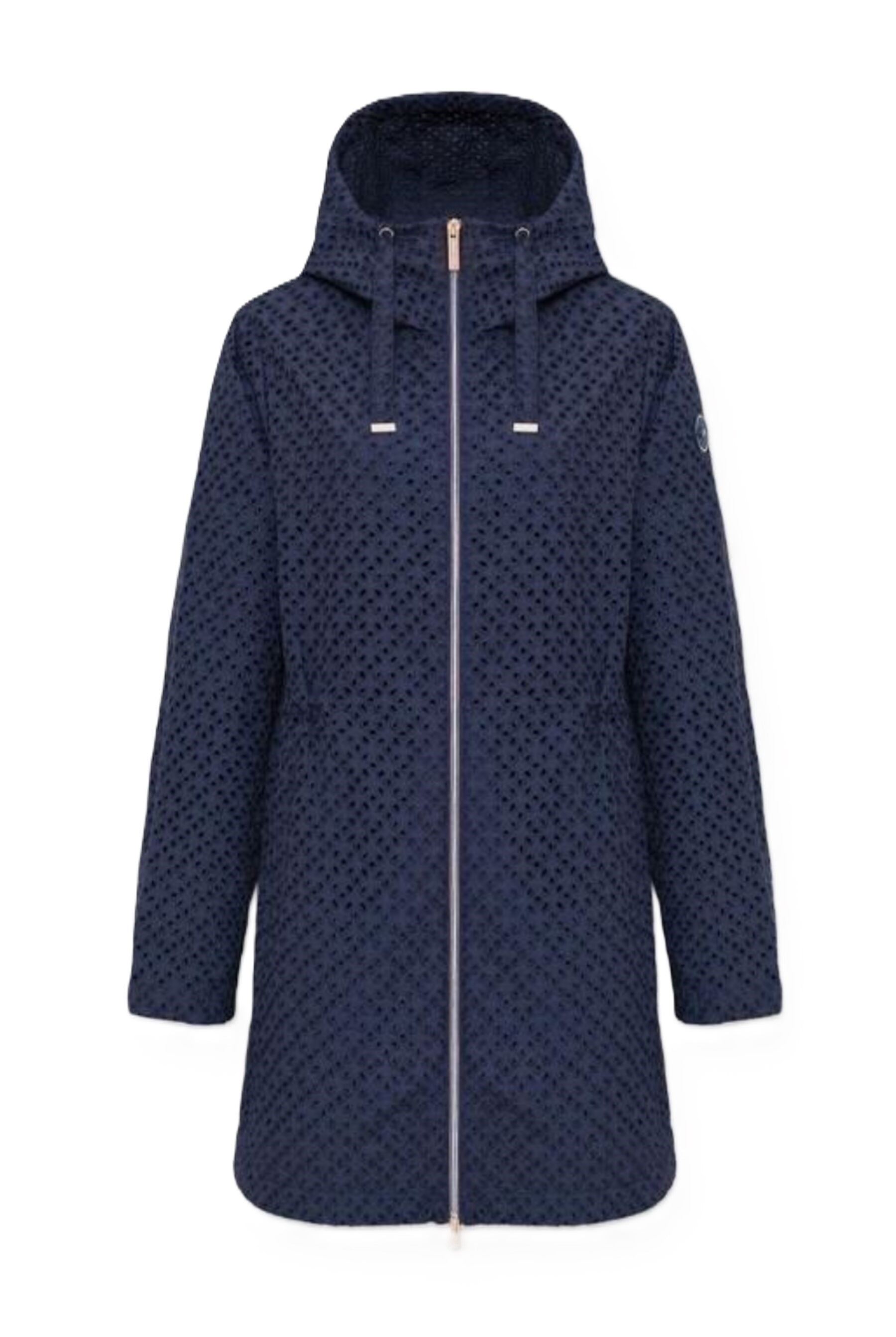 Perforated Fabric Hooded Jacket with Drawstrings