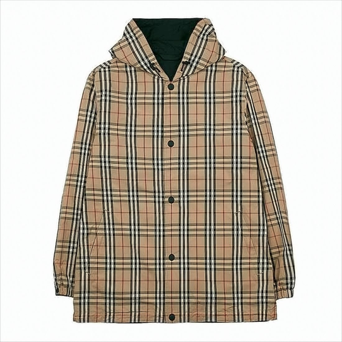 Hooded Plaid Jacket with Button Closure