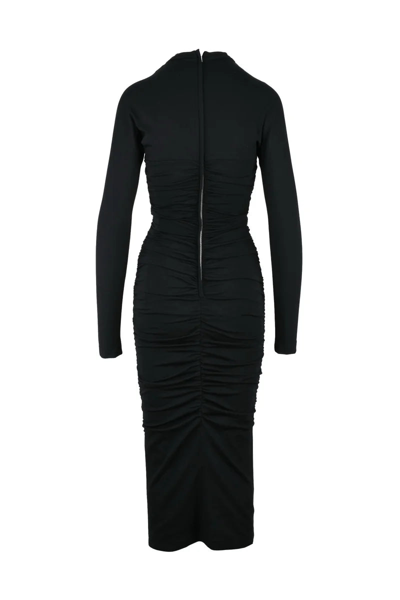 Long Embossed Stretchy Dress - Black