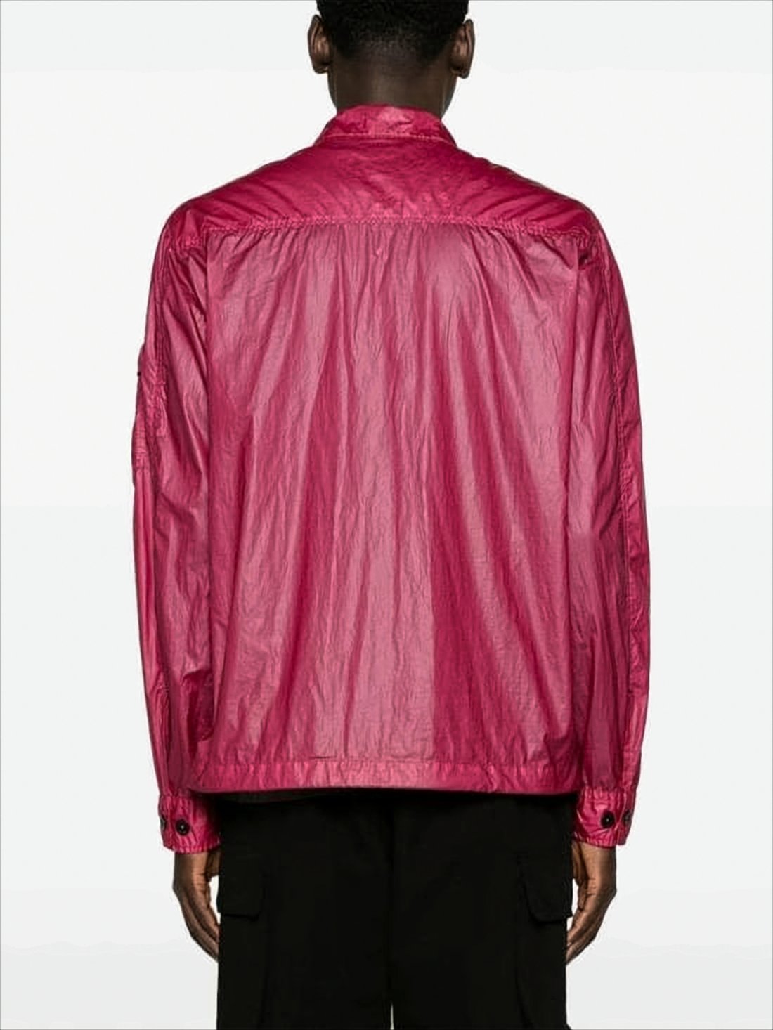 Shiny Crinkled Texture Jacket With Classic Collar And Logo Patch