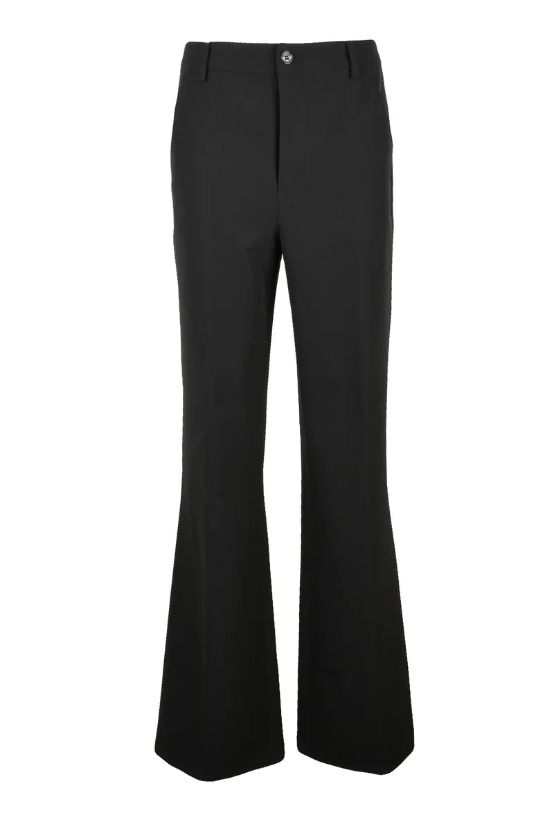 Fitted Black Trousers with Flared Hem