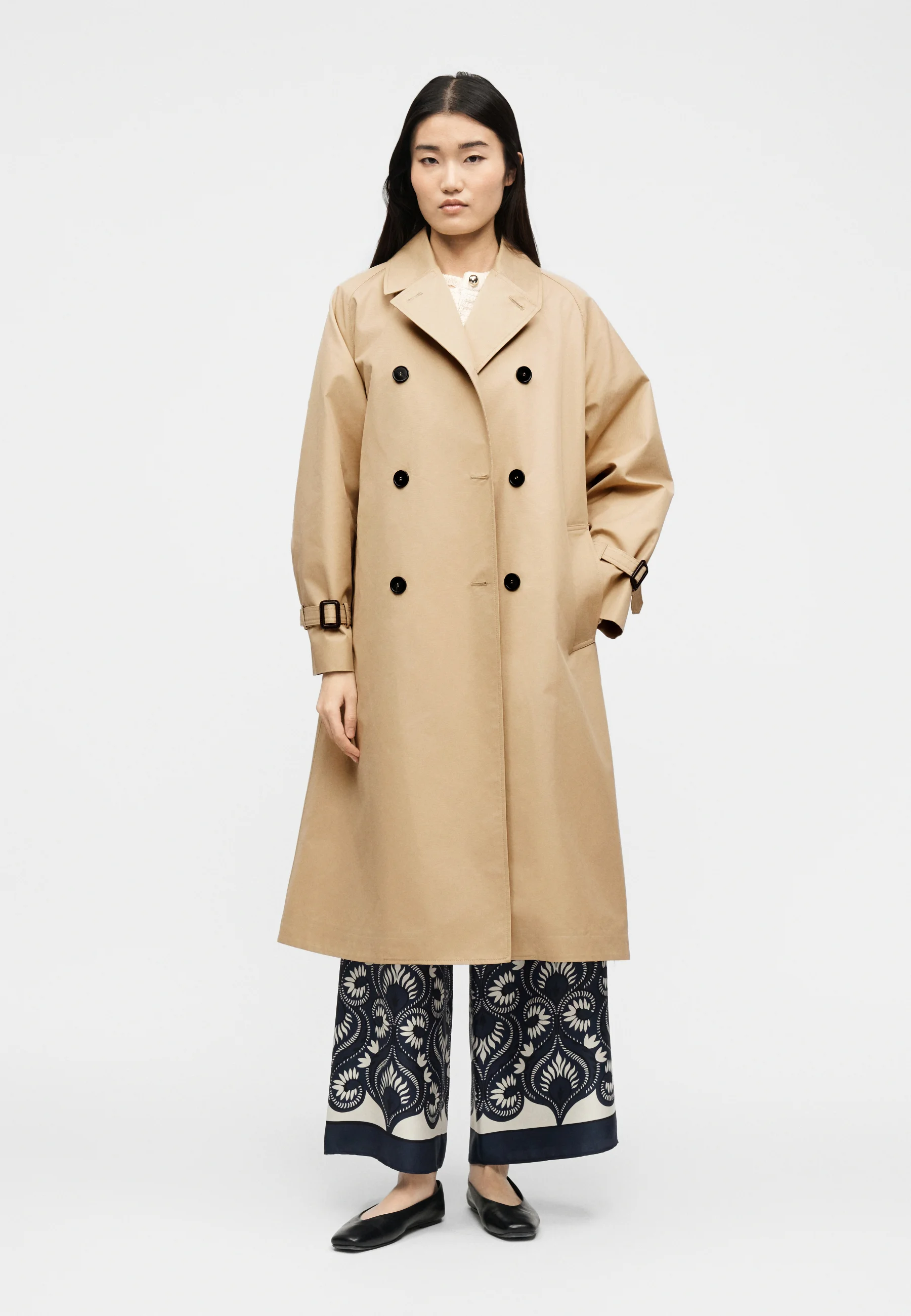 Beige Cotton Blend Trench Coat