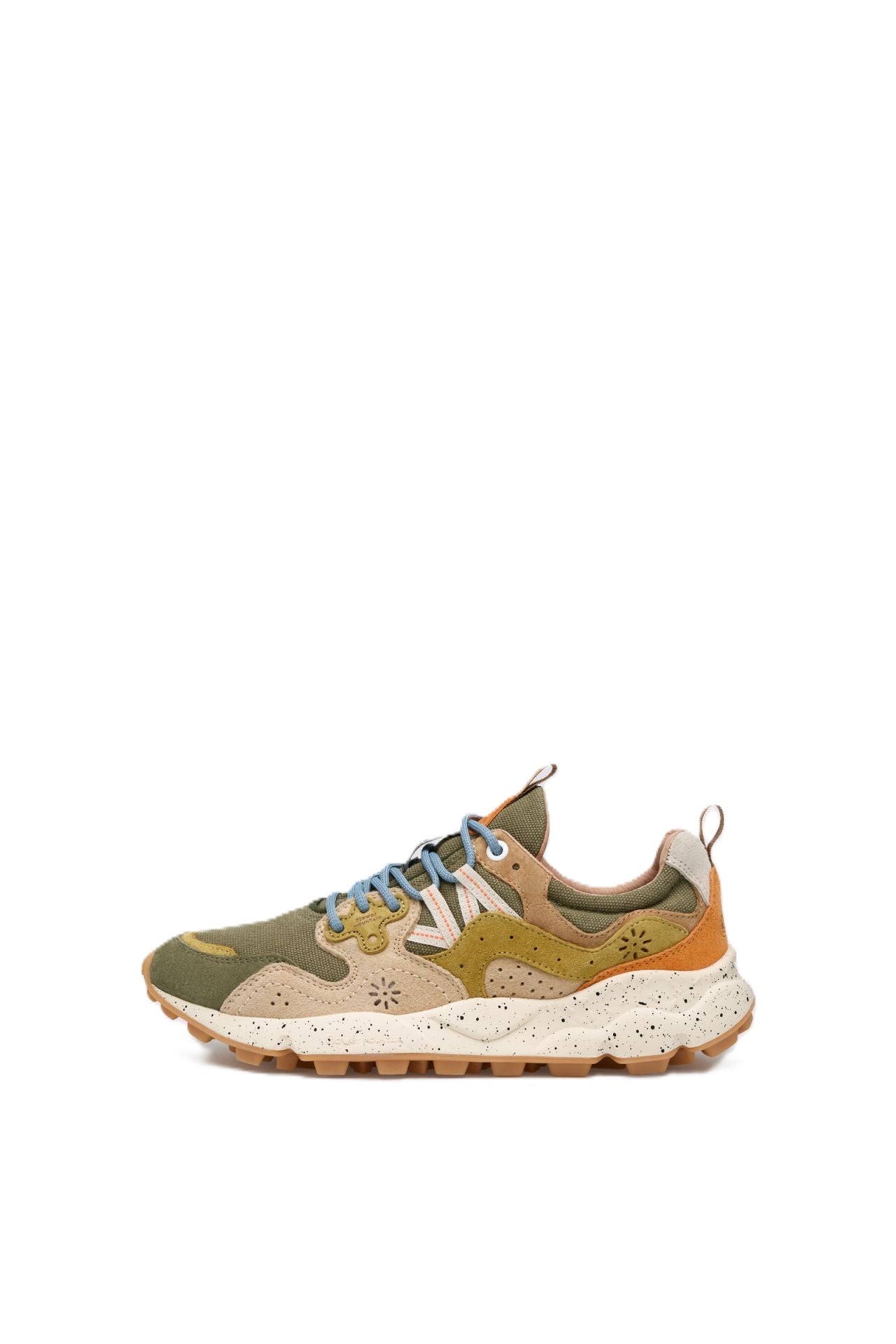 Multi-layered Olive Green Sneakers with Suede Overlays