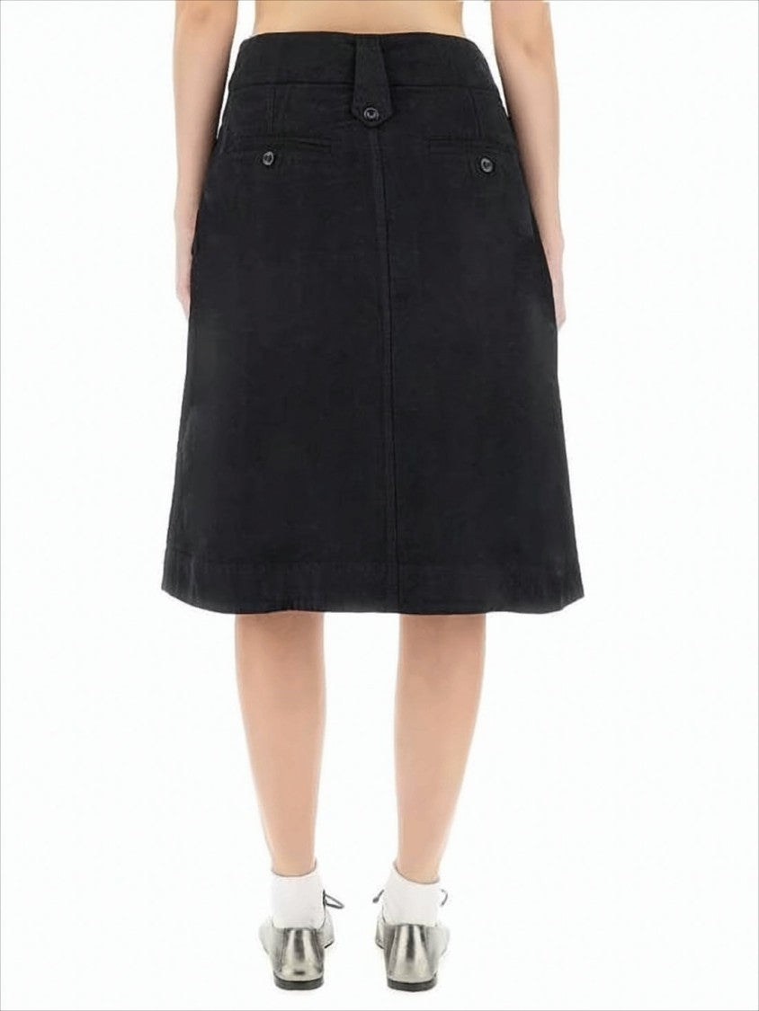 A-Line Midi Skirt with Button-Detail Waistband