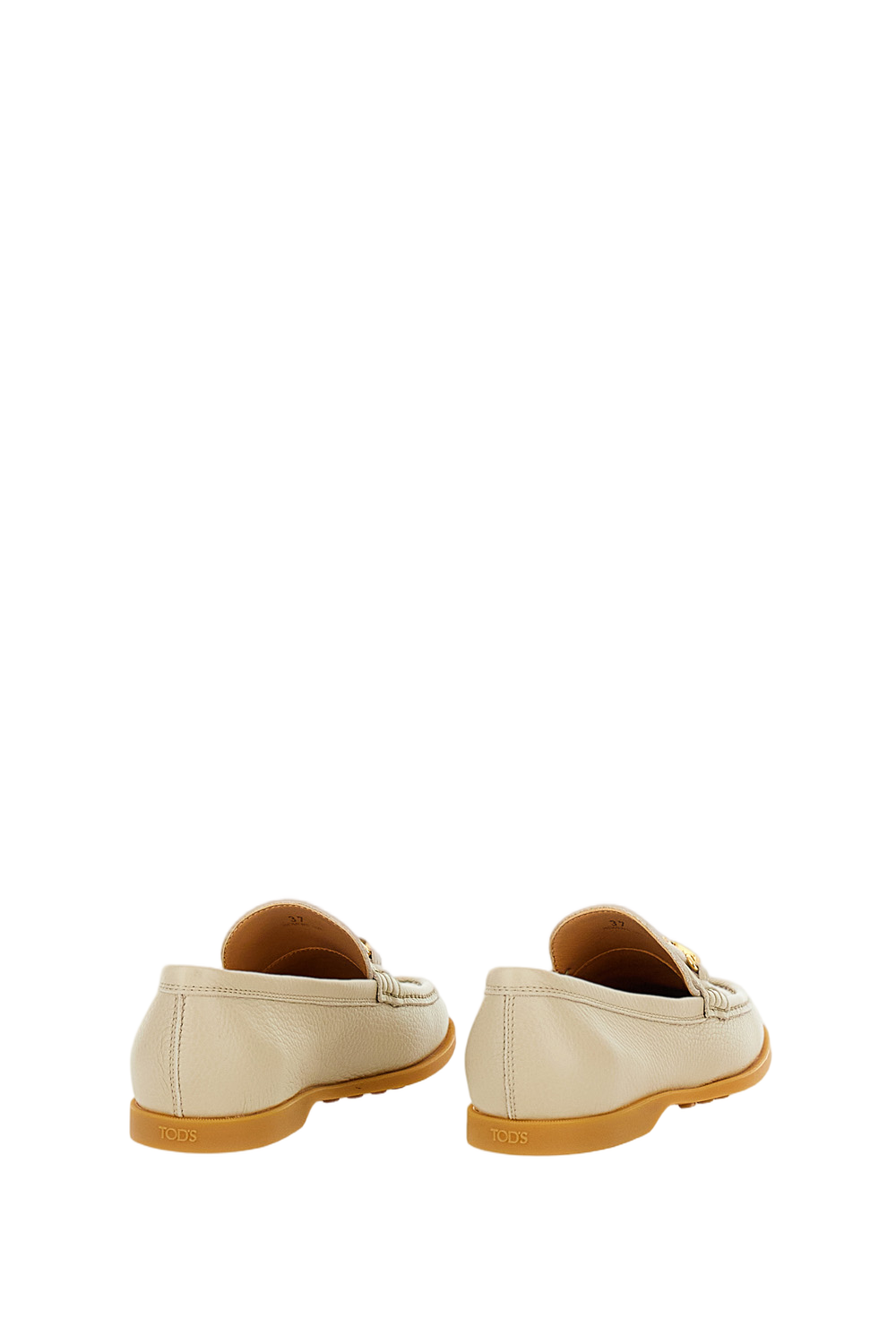 Beige Leather Loafers with Gold-tone Hardware