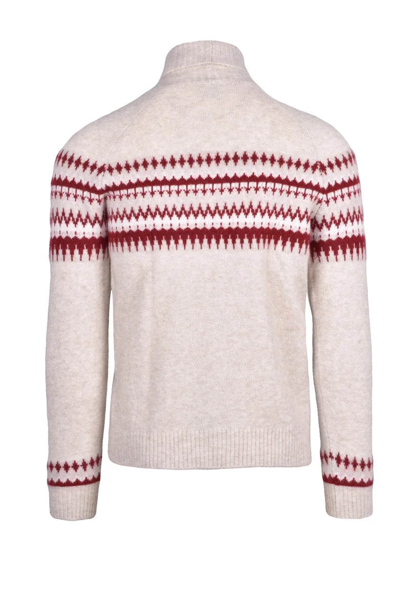 Cashmere Silk Crewneck Sweater - Beige/Bordeaux