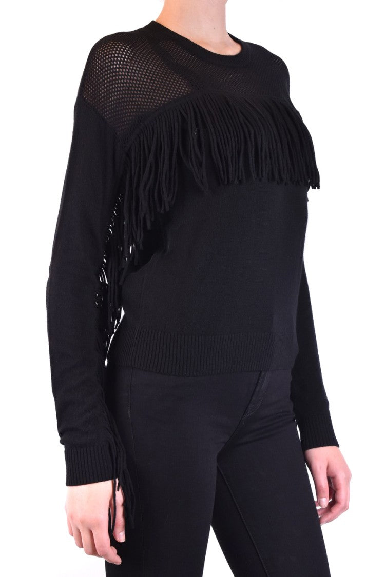 Fringe-Detail Sweater With Mesh Knit Panels