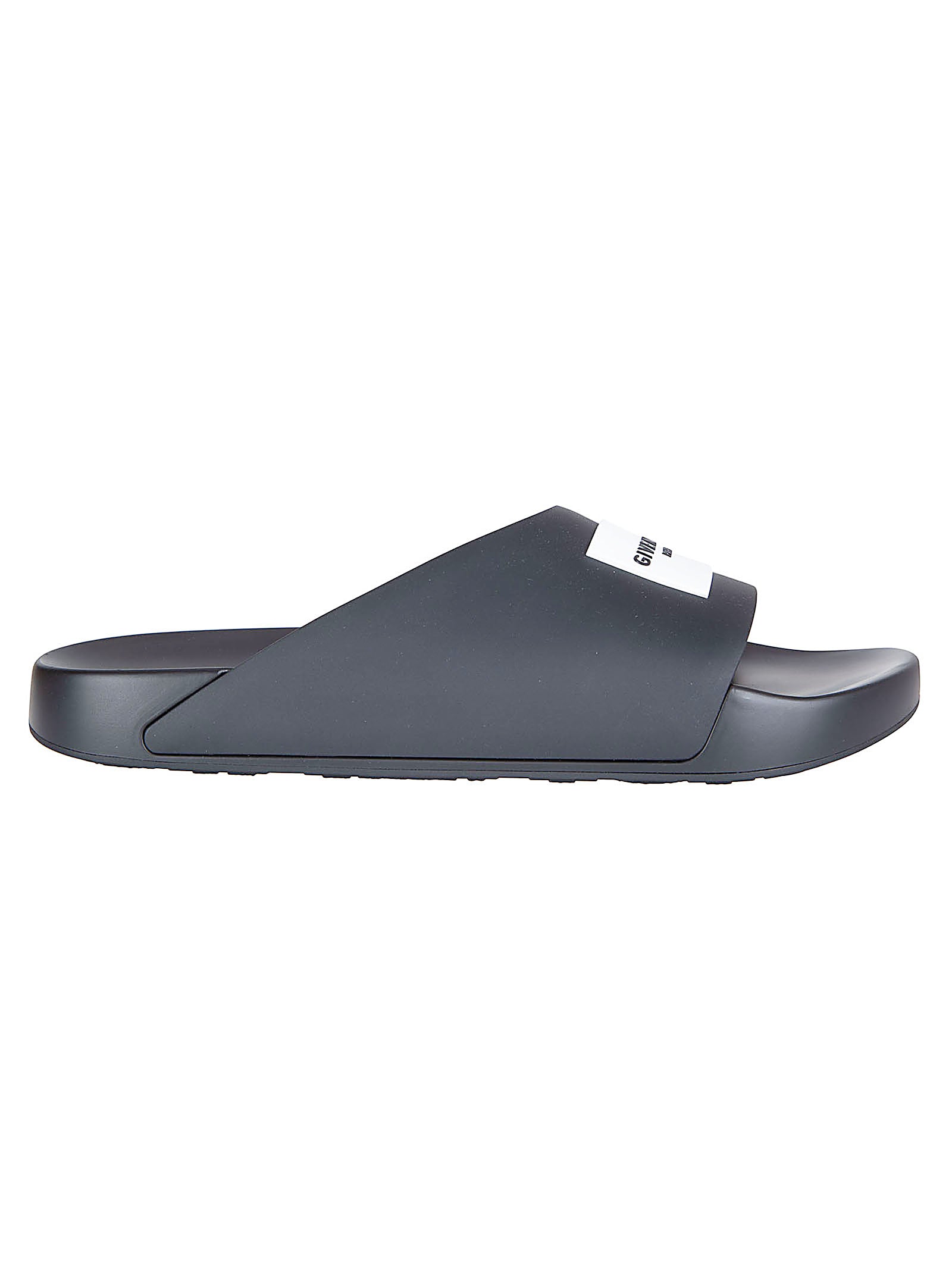 Asymmetrical Black Rubber Slides with Embossed Logo