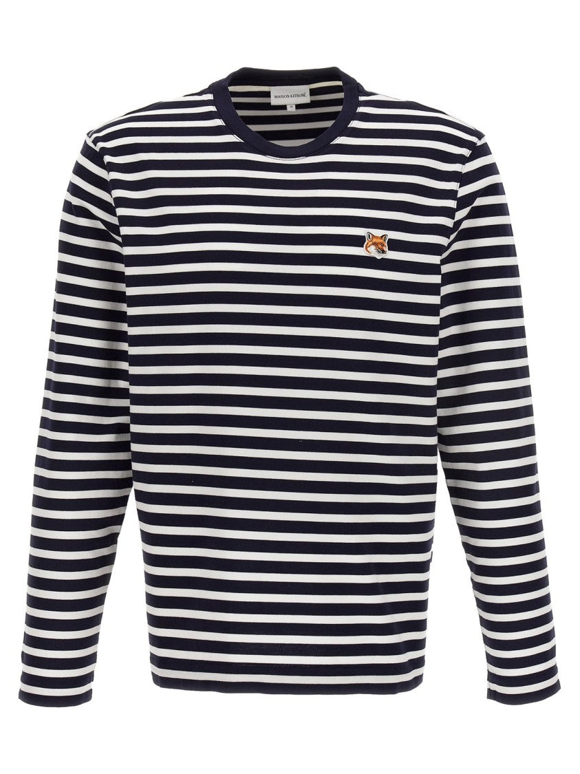 Horizontal Striped Long-Sleeve T-Shirt With Embroidered Fox Emblem