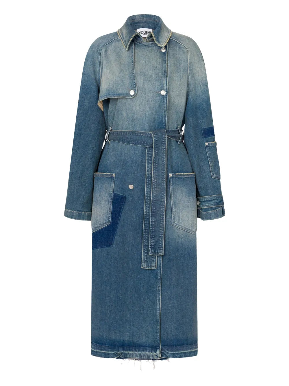 Mid-Length Denim Coat with Belted Waist
