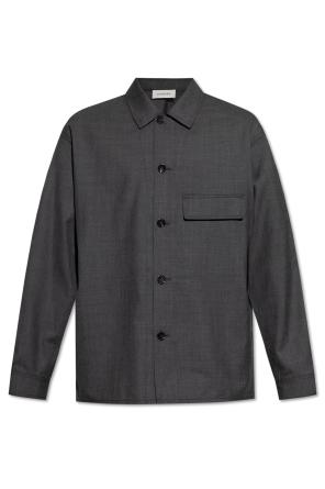 Long-Sleeve Wool Shirt with Classic Collar