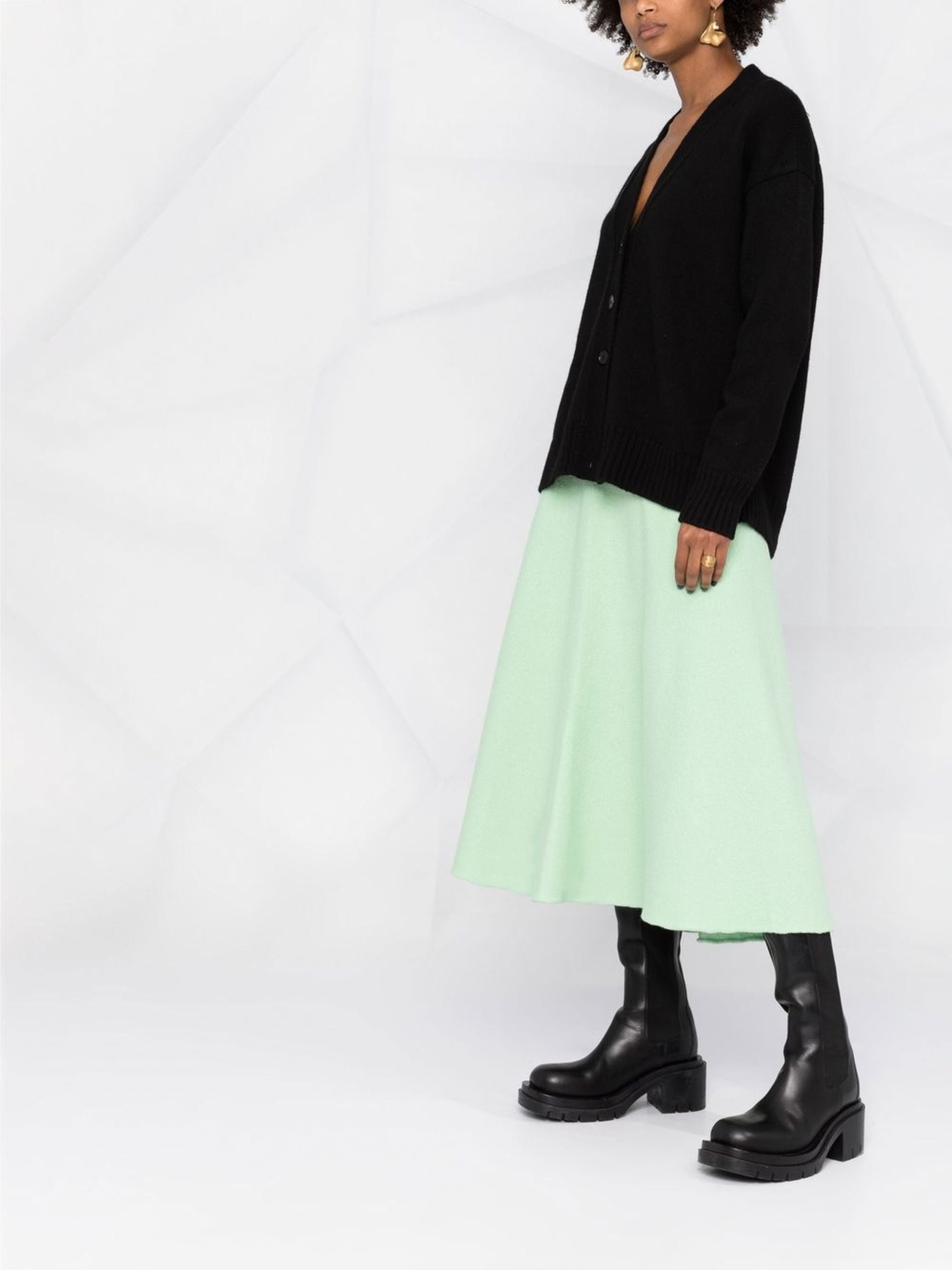 Black Boxy Cashmere V-Neck Cardigan