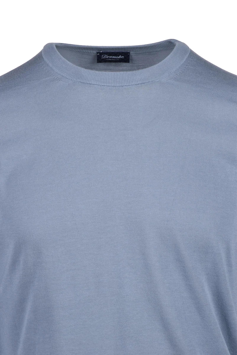 Cotton Crew Neck Sweater - Light Blue