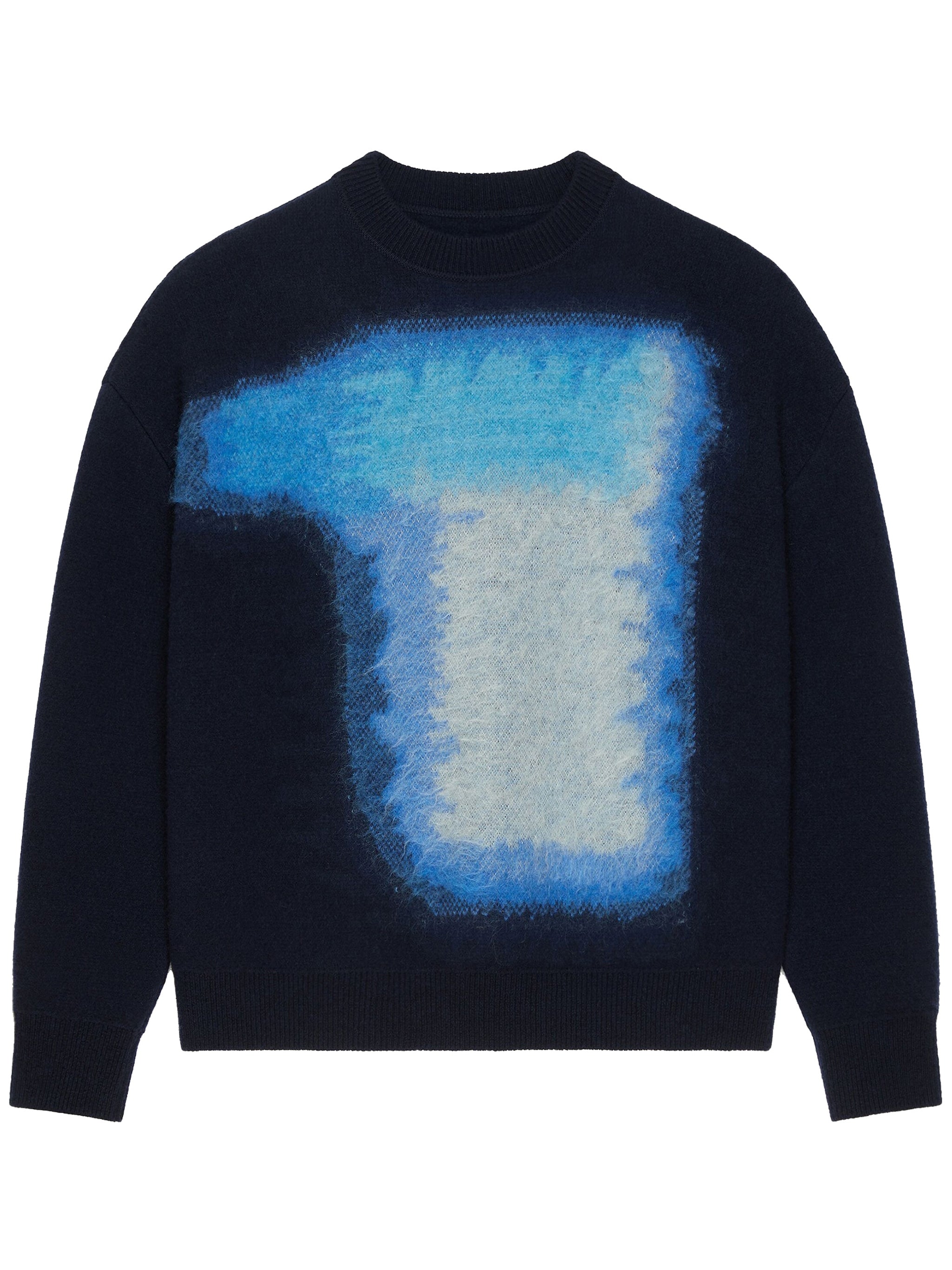 Abstract Patterned Blue Grey Crewneck Sweater